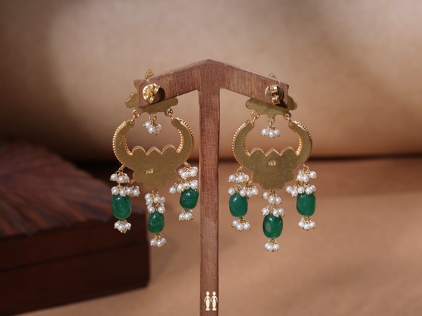 Chandbali Design With Beaded Gold Plated Silver Earrings