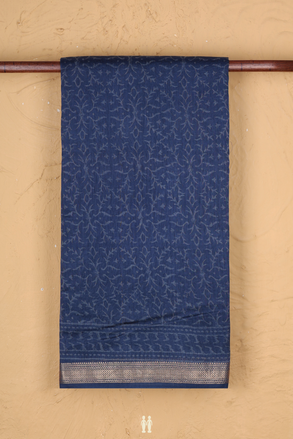 Chanderi Cotton Saree In Berry Blue With Printed Design
