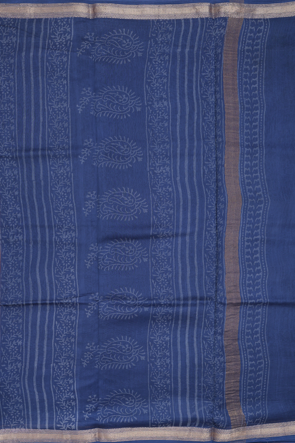 Chanderi Cotton Saree In Berry Blue With Printed Design