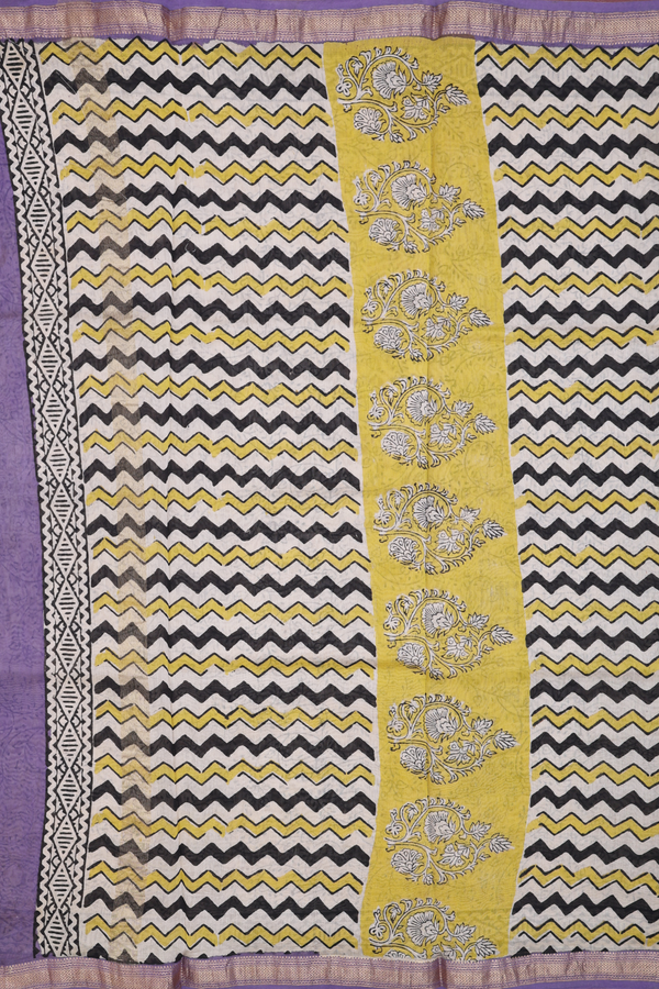 Chanderi Cotton Saree In Ivory With Peacock Design