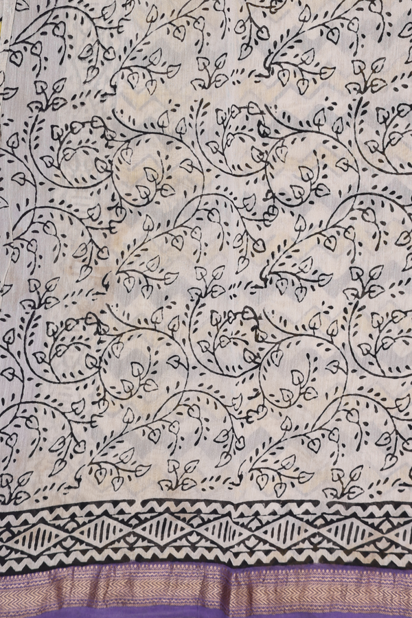 Chanderi Cotton Saree In Ivory With Peacock Design