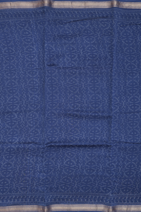 Chanderi Cotton Saree In Berry Blue With Printed Design