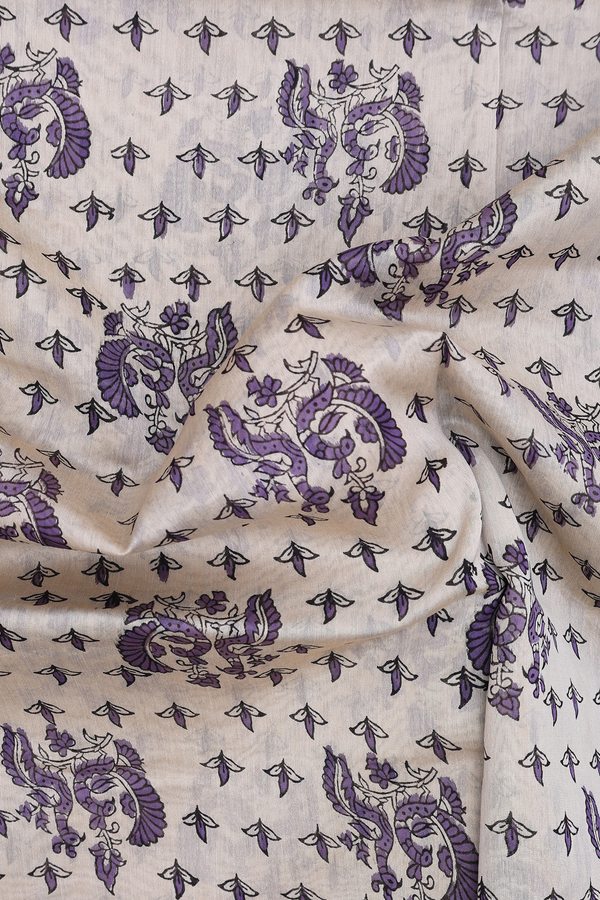 Chanderi Cotton Saree In Ivory With Peacock Design