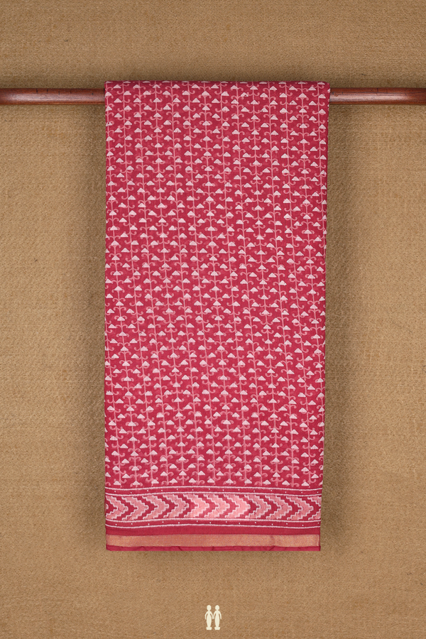 Chanderi Cotton Saree In Berry Red With Allover Triangle Design