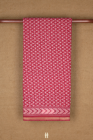 Chanderi Cotton Saree In Berry Red With Allover Triangle Design
