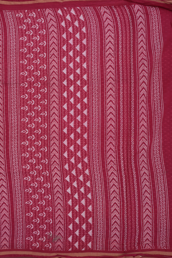 Chanderi Cotton Saree In Berry Red With Allover Triangle Design
