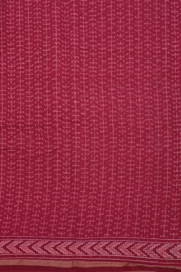 Chanderi Cotton Saree In Berry Red With Allover Triangle Design