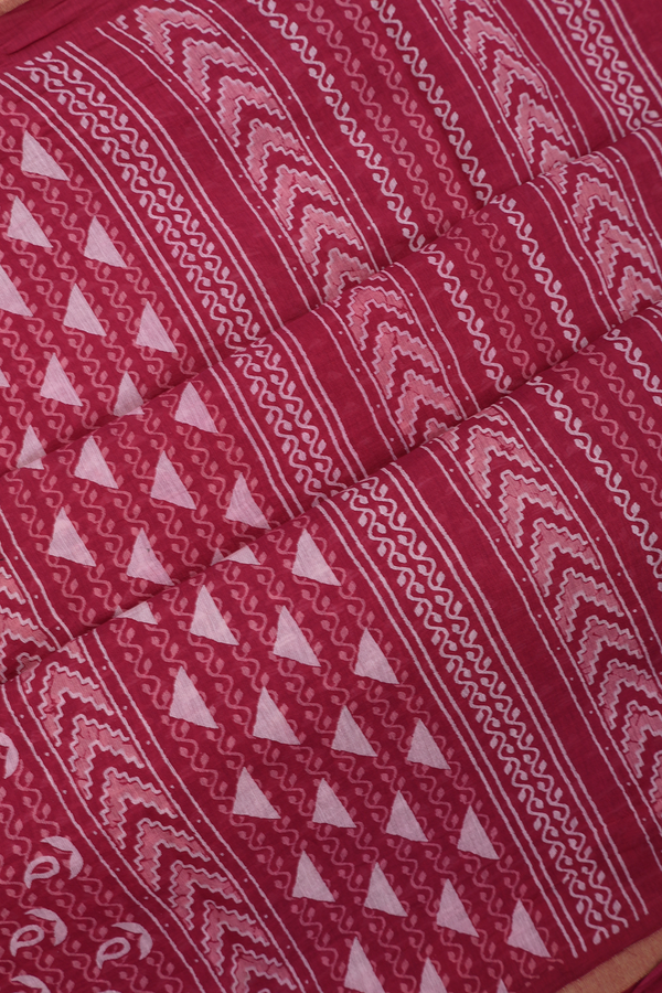 Chanderi Cotton Saree In Berry Red With Allover Triangle Design