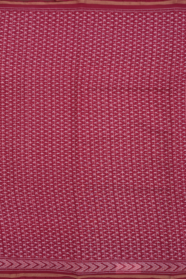 Chanderi Cotton Saree In Berry Red With Allover Triangle Design