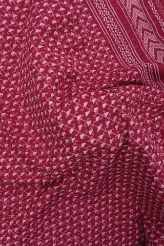Chanderi Cotton Saree In Berry Red With Allover Triangle Design