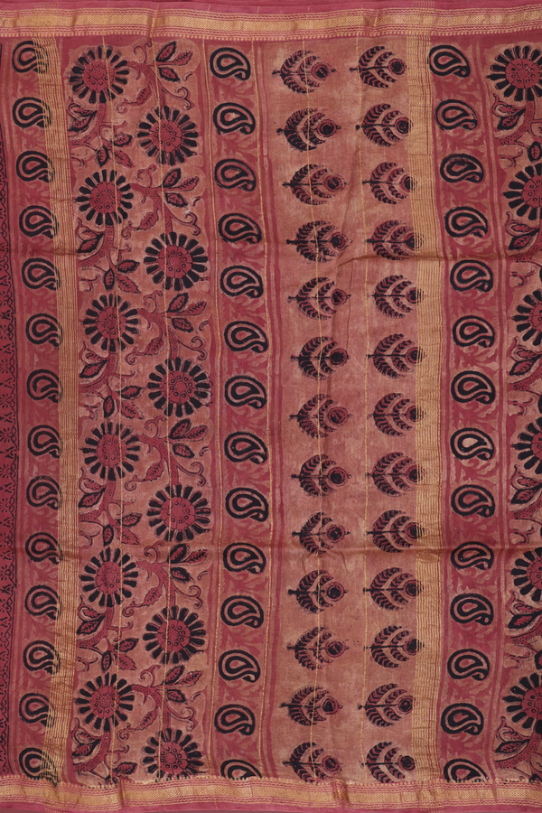 Chanderi Cotton Saree In Black With Floral Design
