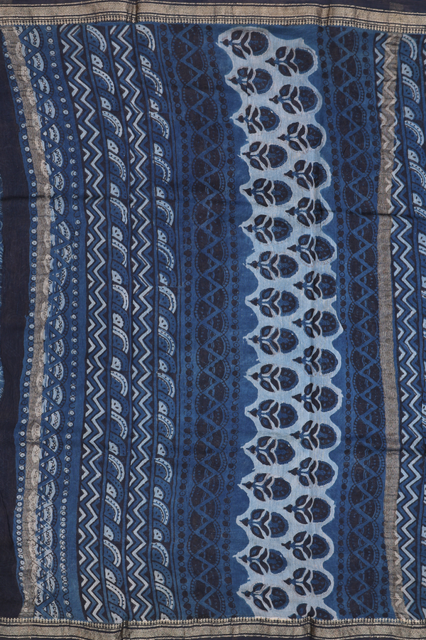 Chanderi Cotton Saree In Black With Floral Design