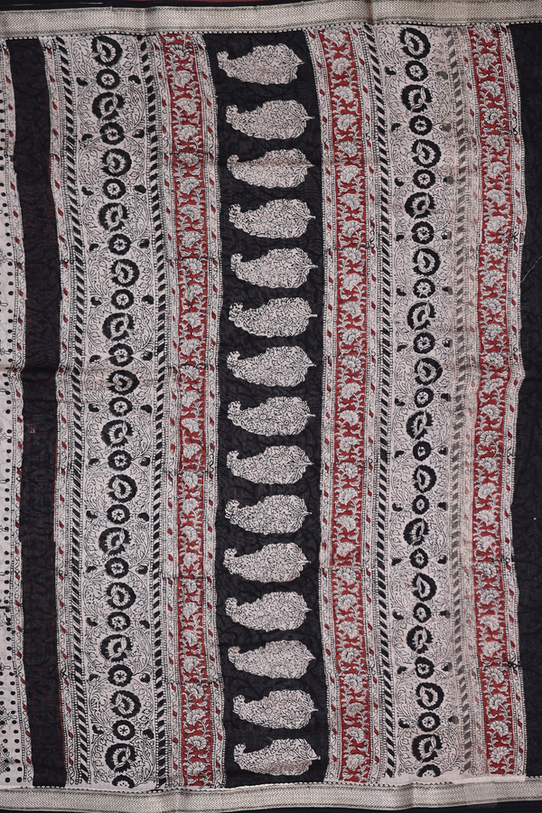 Chanderi Cotton Saree In Black With Floral Design