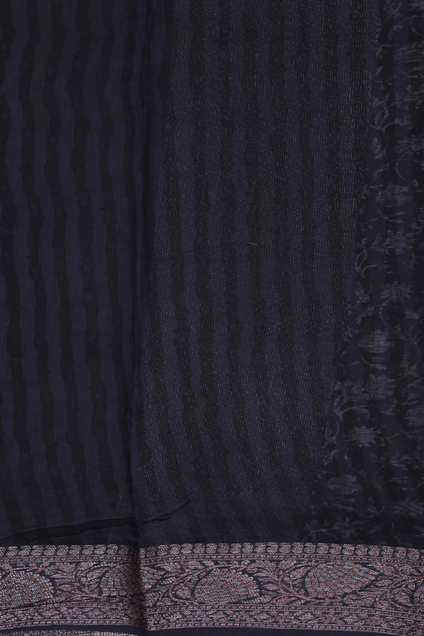 Chanderi Cotton Saree In Black With Floral Design
