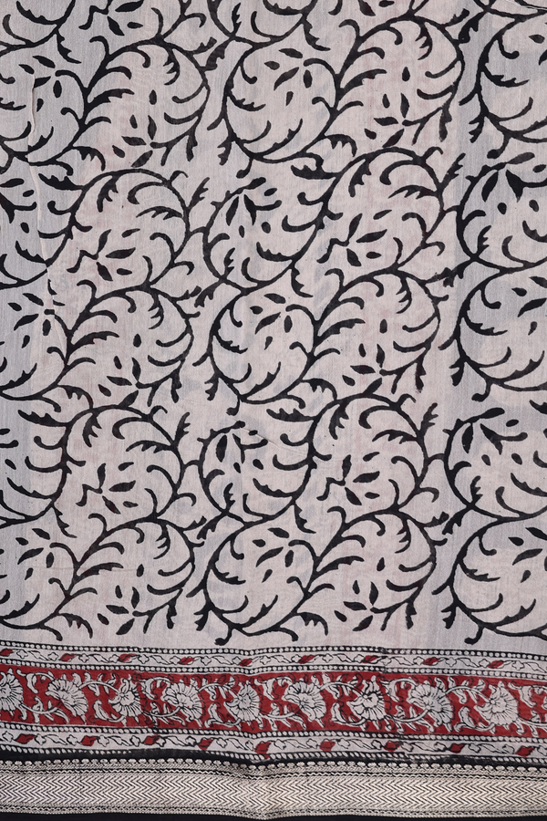 Chanderi Cotton Saree In Black With Floral Design