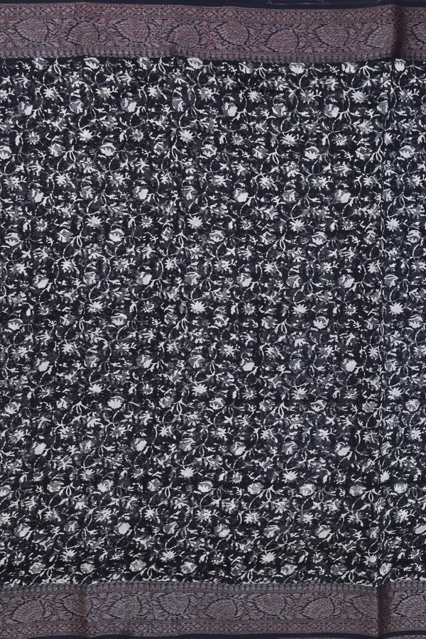 Chanderi Cotton Saree In Black With Floral Design