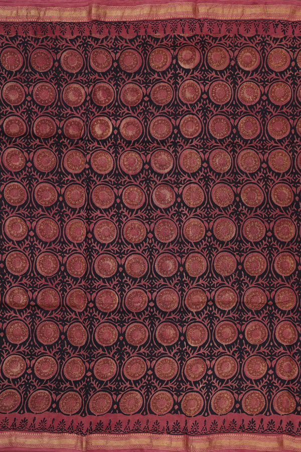 Chanderi Cotton Saree In Black With Floral Design