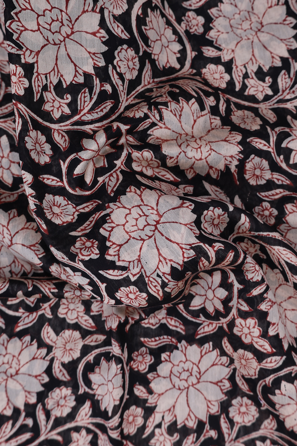 Chanderi Cotton Saree In Black With Floral Design