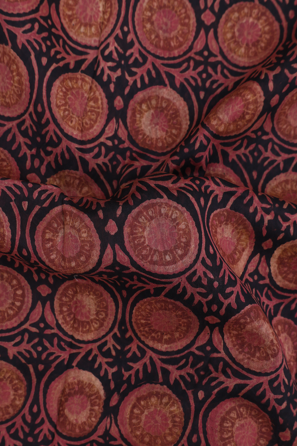Chanderi Cotton Saree In Black With Floral Design
