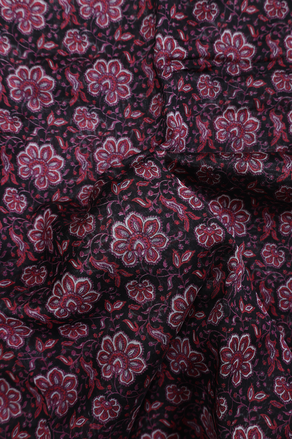 Chanderi Cotton Saree In Black With Floral Design