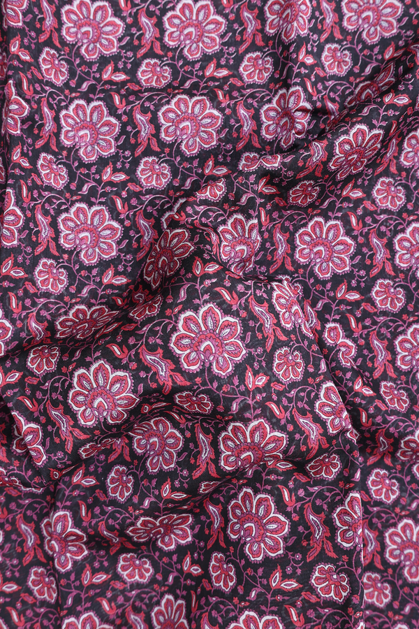 Chanderi Cotton Saree In Black With Floral Design