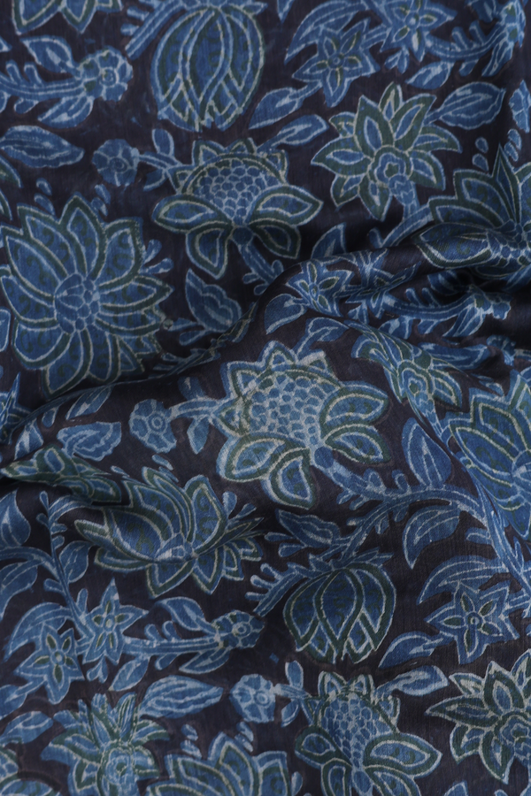 Chanderi Cotton Saree In Black With Floral Design