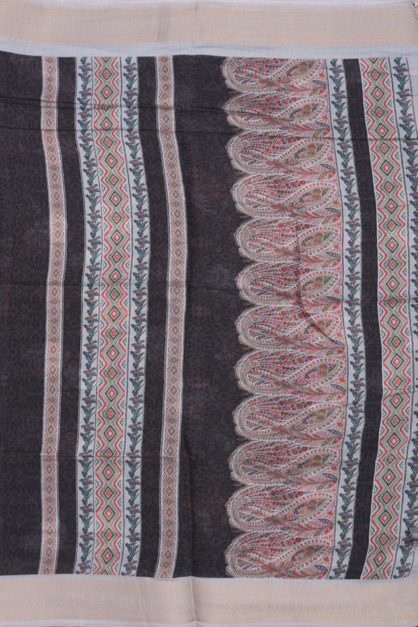 Chanderi Cotton Saree In Black With Floral Printed Design