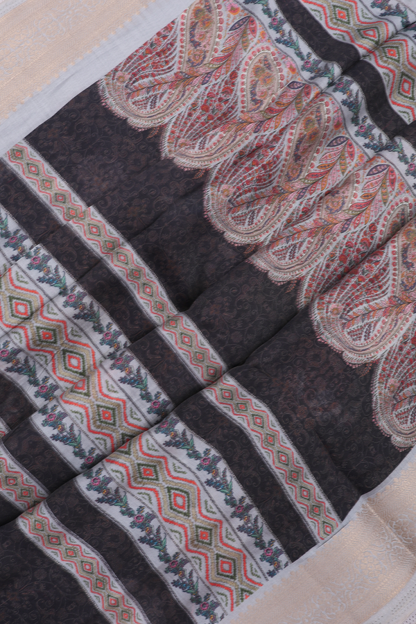 Chanderi Cotton Saree In Black With Floral Printed Design