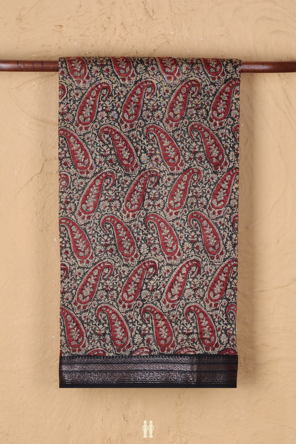 Chanderi Cotton Saree In Black With Paisley Design