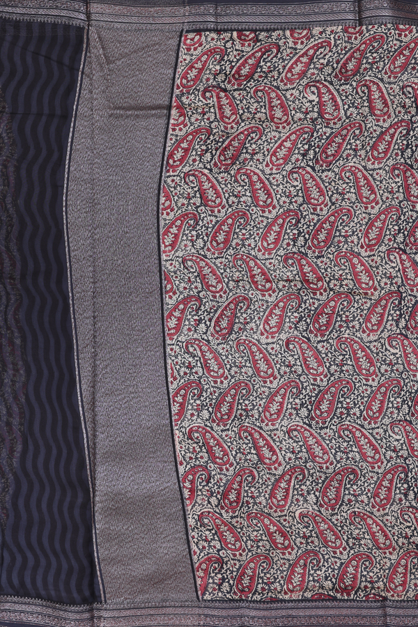 Chanderi Cotton Saree In Black With Paisley Design