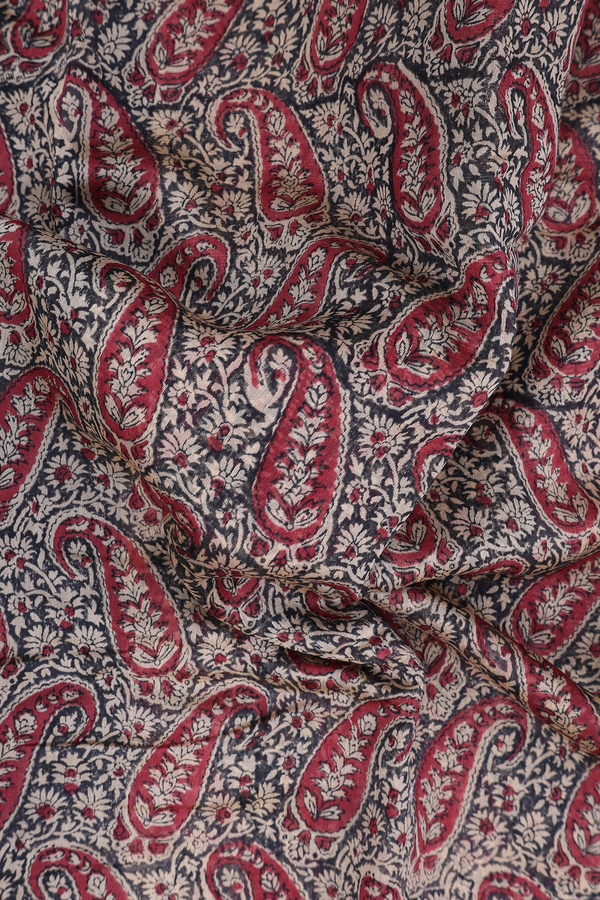 Chanderi Cotton Saree In Black With Paisley Design