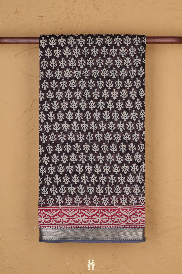 Chanderi Cotton Saree In Black With Printed Design
