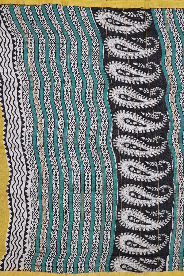 Chanderi Cotton Saree In Black With Paisley Design