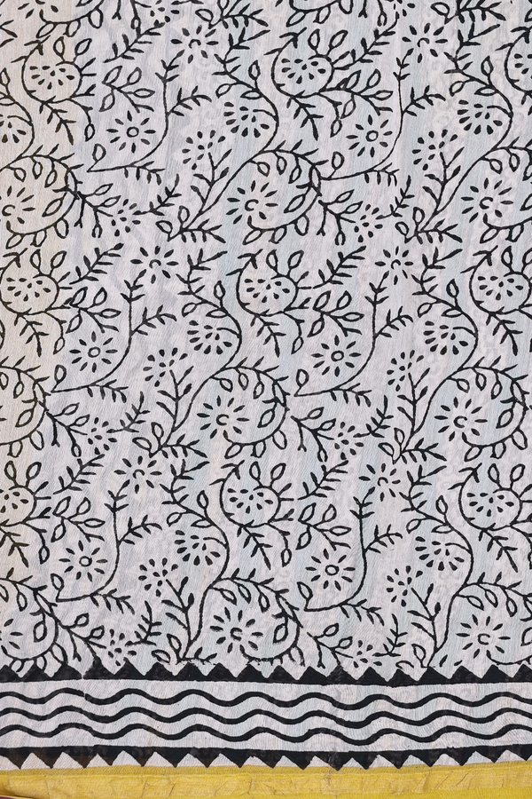 Chanderi Cotton Saree In Black With Paisley Design