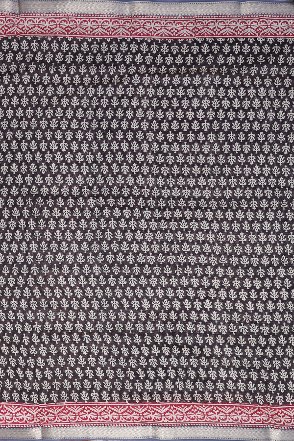 Chanderi Cotton Saree In Black With Printed Design