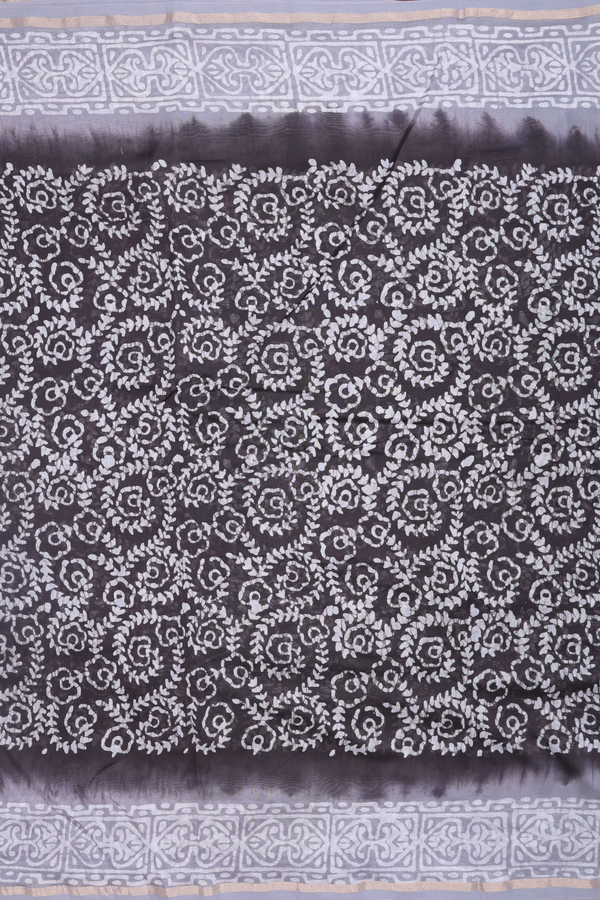 Chanderi Cotton Saree In Black With Printed Design