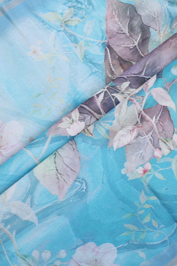 Chanderi Cotton Saree In Blue And Purple With Floral Printed