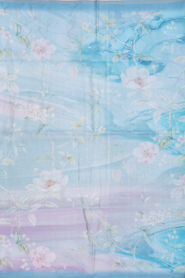 Chanderi Cotton Saree In Blue And Purple With Floral Printed