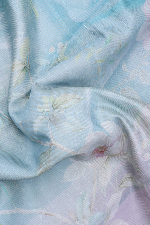 Chanderi Cotton Saree In Blue And Purple With Floral Printed