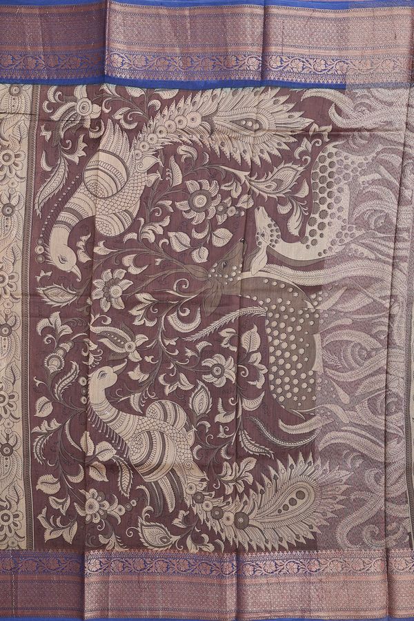 Chanderi Cotton Saree In Blue With Floral Design