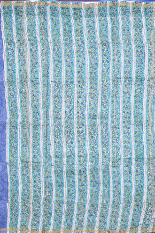 Chanderi Cotton Saree In Blue With Floral Design