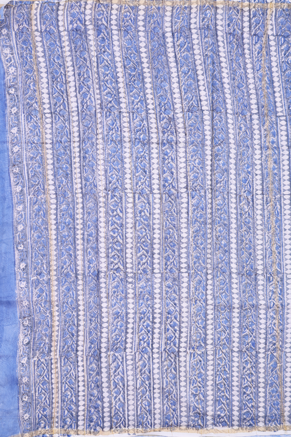 Chanderi Cotton Saree In Blue With Floral Design