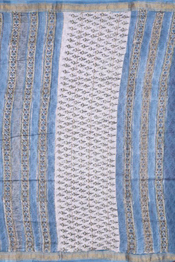 Chanderi Cotton Saree In Blue With Floral Design