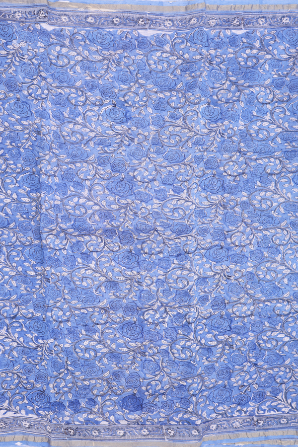 Chanderi Cotton Saree In Blue With Floral Design