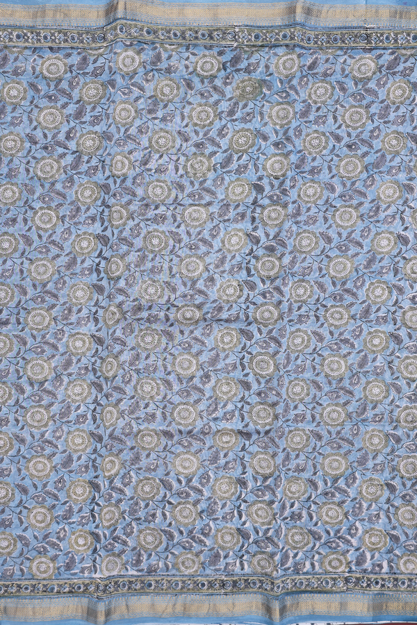 Chanderi Cotton Saree In Blue With Floral Design