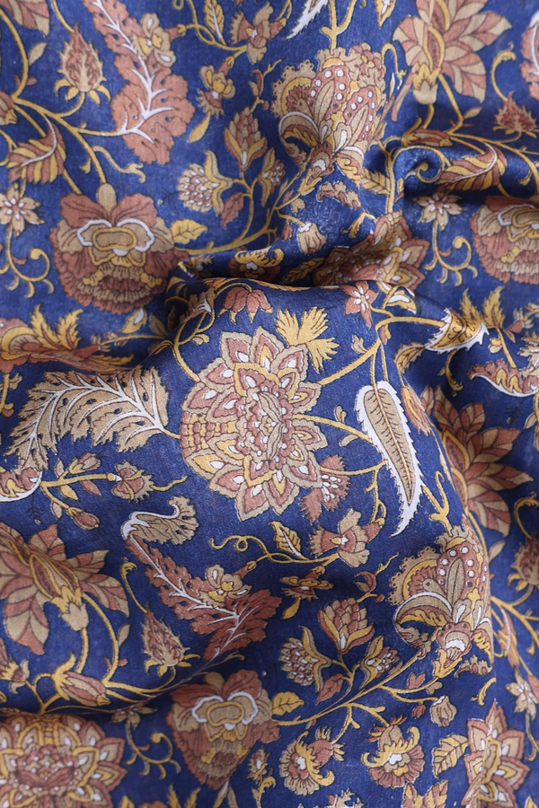 Chanderi Cotton Saree In Blue With Floral Design