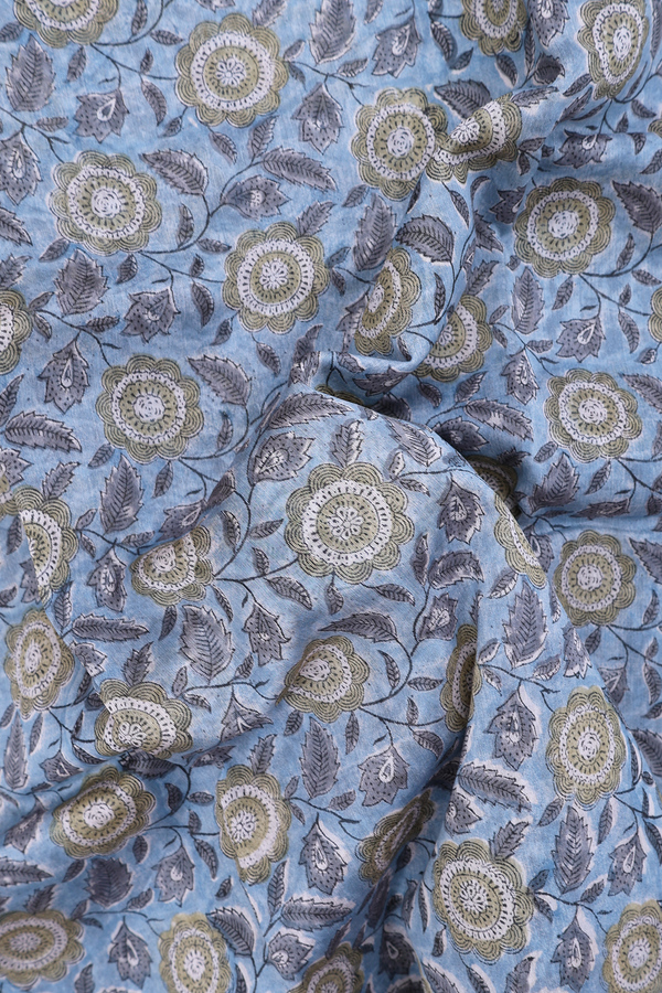 Chanderi Cotton Saree In Blue With Floral Design