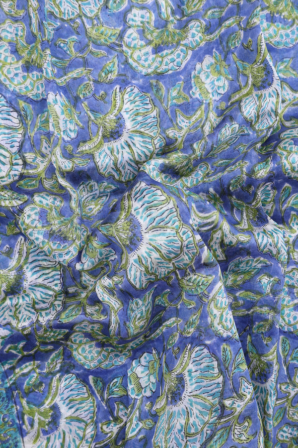 Chanderi Cotton Saree In Blue With Floral Design