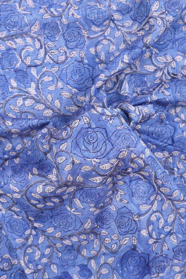 Chanderi Cotton Saree In Blue With Floral Design