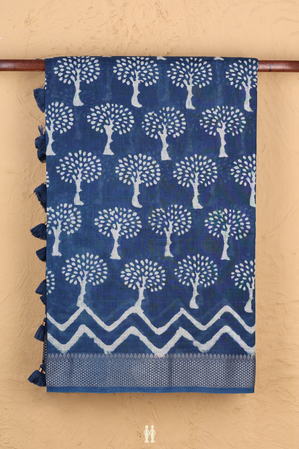 Chanderi Cotton Saree In Blue With Printed Design